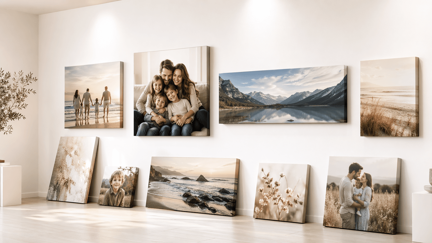 Showroom row of square rectangle and panoramic canvas prints